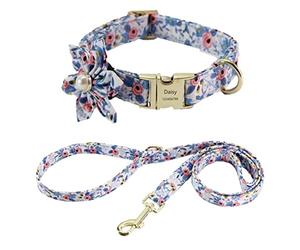 Correa Perro Correr Collar De Perro Nailon, Correa, Arnés, Bolsa para Caca, Conjunto Collares Impresos Ajustables, Arneses para Perros Antideslizantes Reforzada(A,19-28cm)