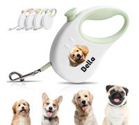 Correa Perro Extensible Personalizada para Perros con Asa, Correas para Perros 3M Personalizadas con Foto Y Nombre, Correa Perro Larga Pequeños Y Medianos De hasta 15 Kg (Verde)