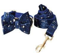 Correa Perro Juego De Collar Y Correa Ajustables para Perros Estrellas Doradas Brillantes Collar De Identificación Personalizado para Mascotas con Pajarita Correa Perro Suave(20-29cm)