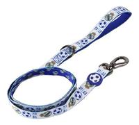 Correa Perro Real Madrid Talla M con Mosquetón | Blanco y Azul | Cinta Estampada con Escudos y Balones - Asa con Forro - Mosquetón Metálico - Anilla en D - Producto Oficial