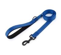 Correa reflectante de doble asa, correa de nailon resistente con dos asas acolchadas, control de tráfico para perros medianos y grandes, para entrenamiento de paseos nocturnos, color azul, 180 cm
