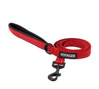 Correa Reflectante Voyager de 5 pies de Largo con Mango de Neopreno para Perros, Bonita y Resistente, para Caminar, Correr y Entrenar, Apta para Perros de Raza pequeña, Mediana y Grande, roja, M