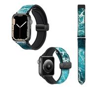 Correa reloj para Apple IWatch 20 mm (38/40/41/42/44/45 mm) de Silicona y Cuero auténtico: Ocean
