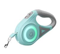 Correa retráctil antienredos con mango antideslizante, correa de nailon fuerte, bloqueo de una llave, iluminable, adecuada para todos los perros, verde, 5 m