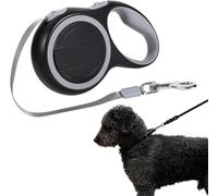 Correa retráctil, correa de paseo para perros pequeños y medianos de hasta 55 libras, cordón de nailon fuerte, sin enredos, freno con una sola mano (gris/negro)