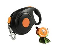 Correa retráctil de 26 pies para perros pequeños y medianos, cinta de nailon resistente con mosquetón de bloqueo seguro y soporte para bolsa de excrementos, control suave con una sola mano, mango