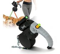 Correa retráctil de 3 m, para perros pequeños y medianos, doble correa para 2 perros con linterna, dispensador de bolsas de excrementos, correa reflectante, 360° antienredos