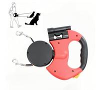 Correa retráctil doble iluminada para 2 perros, doble correa resistente sin enredos con luz LED, giro de 360° y freno de bloqueo rápido, mango ergonómico para perros pequeños y medianos (rojo)