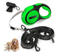 Correa retráctil doble para perro para 2 perros pequeños (hasta 66 libras cada uno), correa para mascotas de 2 cabezas con bolsas para excrementos y luz LED recargable, giratorio sin enredos, un botón