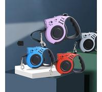 Correa retráctil LED para perro, 5 m de longitud, luz recargable por USB, capacidad de 15 kg, diseño de patrón de hueso, rojo, etc. (morado)