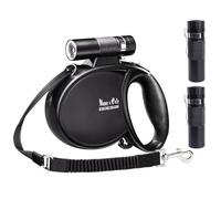 Correa Retráctil para Perro con Linterna - Happy & Polly Correa Elástica Protectora, Gancho Práctico, Cinta Reflectante De 16.4 Pies, Cinta Fuerte, Liberación con Una Sola Mano, Pausa, Bloqueo