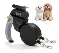 Correa retráctil para perros, correa extensible, con 2 cadenas compradas, giratorio de 360 ° a 360 °, reflectante, correa doble para perros medianos pequeños, negro y gris