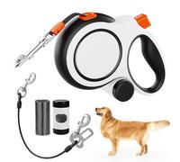 Correa retráctil para perros de 8 m, diseño antienredos a 360°, con protección contra mordeduras y dispensador de bolsas de excrementos, correa extensible con mango antideslizante, correa flexible