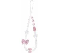 Correa rosa para teléfono con cuentas y colgantes de mariposa, corazón y oso.