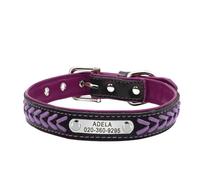 Correa Suave Tejida A Mano, Etiqueta De Identificación, Collar para Perro, Collares De Cuero PU Personalizados para Pugs, Chihuahuas, Schnauzers, Bulldogs,PÚRPURA,SG