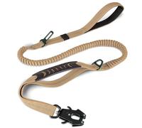 Correa táctica, 1.2m-1.8m Bungee Correa de Perro reflectante con 2 asas acolchadas, Cinturón de seguridad de coche para perros de tamaño mediano (marrón Coyote)