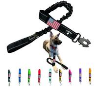 Correa táctica elástica reflectante para perro, 1.5 pulgadas de ancho, resistente, correas elásticas con clip para cinturón de seguridad, asas acolchadas, parche de bandera de Estados Unidos, ideal