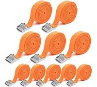 Correa Tensora, 25mm x 4m, Capacidad de Carga 250kg, Correa de Fijación, con Cierre de Abrazadera, para Portabicicletas Correas de Amarre Extremadamente Robustas, DIN EN 12195-2, Naranja, 10 Piezas