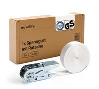 Correa tensora para lavadora de 6 m y 25 mm, certificado TÜV & GS, para asegurar la secadora y la lavadora, correa tensora con trinquete, 800 daN, color blanco