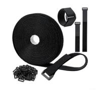 Correas ajustables de 5/10 m con hebillas de 25/30, correas de gancho y bucle, longitud de corte libre, bridas de nailon reutilizables para organizador/almacenamiento, color negro (5 cm, 10 metros de