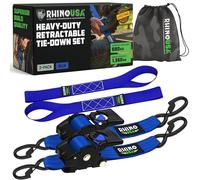 Correas de Amarre con trinquete retráctiles (Paquete de 2) - Máxima Resistencia a la Rotura de 1360 kg, Incluye (2) Correas de Amarre autoretráctiles de 5 cm x 3 m con Asas Acolchadas - Azul