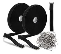 Correas de cable de sujeción reutilizables de 65 pies, ganchos de nailon ajustables y lazos de velcro correas de sujeción cortadas a longitud con 100 hebillas de metal, 1 pulgada de ancho, color negro