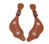 Correas de Cuero para Espuelas, Juego de 2 Correas para Botas Ajustables con Flores de Diamantes de Imitación Occidentales, Accesorios Ecuestres Hechos a Mano, Ideal para Vaquero, Equipo de