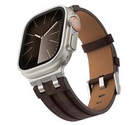 Correas de Cuero Resistentes para Apple Watch Ultra 3/2/1 49mm, S11/S10 46mm, 9/8/7 45mm, SE3/SE2/SE/6/5/4 44mm, 3/2/1 42mm, Pulsera Empresarial de Cuero Real con Conector Metálico para Hombres,TMarró