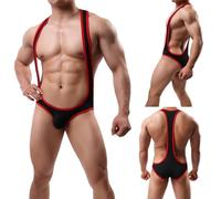 Correas de deportista para hombres con suspensor Mankini Mankini Sexy One-Piece Jockstrap Barechested Breathable Wrestling Disfraz para hombre Lingerie para Beach Model Night Club, XXL