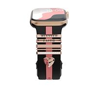 Correas de diseño 3 en 1 con trabillas para anillo y dijes de letras y corazón con diamantes compatibles con Apple Watch Band de 1.496 pulgadas, 1.575 pulgadas, 1.614 pulgadas, correa deportiva