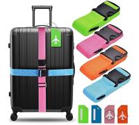 Correas de equipaje, paquete de 4 cinturones ajustables para maleta, cinturón de viaje con cierre de hebilla, correas de seguridad para equipaje, 4 colores + 4 etiquetas de equipaje