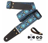 Correas de guitarra con bordado jacquard de 2", extremos de cuero plena flor con bolsillo invisible, para bajo, guitarras eléctricas y acústicas, hebilla, cierre de correa y púas de guitarra gratis