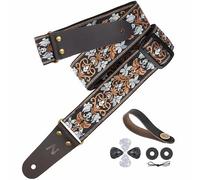 Correas de guitarra con bordado jacquard de 2", extremos de cuero plena flor con bolsillo invisible, para bajo, guitarras eléctricas y acústicas, hebilla, cierre de correa y púas de guitarra gratis