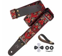 Correas de guitarra con bordado jacquard de 2", extremos de cuero plena flor con bolsillo invisible, para bajo, guitarras eléctricas y acústicas, hebilla, cierre de correa y púas de guitarra gratis