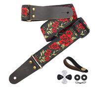 Correas de guitarra con bordado jacquard de 2", extremos de cuero plena flor con bolsillo invisible, para bajo, guitarras eléctricas y acústicas, hebilla, cierre de correa y púas de guitarra gratis