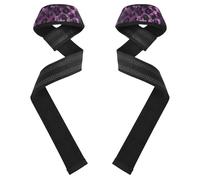 Correas de muñeca de leopardo negro y morado de 26 pulgadas, para entrenamiento de gimnasio, levantamiento de pesas, culturismo, levantamiento de potencia y peso muerto