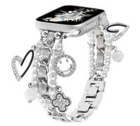 Correas de perlas compatibles con Apple Watch Band de 42/44/45/49 mm para niña, elegante correa de cuentas con diseño de trébol de 4 hojas para iWatch Series 9, 8, 7, 6, 5, 4, 3, 2, SE Ultra (42 mm,