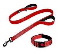 Correas de perro para perros grandes, resistentes, correa reflectante de doble cara para perros grandes, mango acolchado, hebilla reflectante reforzada de nailon, collar de perro, rojo, grande, 6 pies