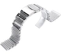 Correas de reloj, 20 mm de 22 mm de 24 mm de reemplazo plateado de reemplazo de plegamiento con banda de tiburón de seguridad Band de la banda Strap de acero inoxidable + 2 barras de resorte,