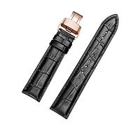 Correas de Reloj de Cuero de Becerro jiexima con Hebilla desplegable de Oro Rosa (21 mm, Negro)