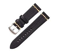 Correas de relojes elegantes y elegantes para hombres para hombres, correa de cuero de vegetales de color vintage Correa de cuero, una banda de reloj antideslizante (plata negra, 24 mm), 24 mm, ágata
