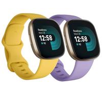 Correas de repuesto compatibles con Fitbit Versa 3 / Versa 4 / Sense/Sense 2, silicona ajustable clásica, correa de fitness para mujeres y hombres, grande amarillo + morado claro (paquete de 2)