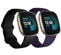 Correas de repuesto compatibles con Fitbit Versa 3 / Versa 4 / Sense/Sense 2, silicona ajustable clásica, correa de fitness para mujeres y hombres, grande negro y morado (paquete de 2)
