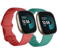 Correas de repuesto compatibles con Fitbit Versa 3 / Versa 4 / Sense/Sense 2, silicona ajustable clásica, correa de fitness para mujeres y hombres, tamaño pequeño, rojo y verde azulado (paquete de 2)