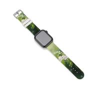 Correas de silicona de repuesto para Apple Watch con diseño de flores y hojas verdes de Lily of The Valley, 38mm/40mm, Acero inoxidable, Amatista