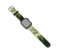 Correas de silicona de repuesto para Apple Watch con diseño de flores y hojas verdes de Lily of The Valley, 42mm/44mm, Acero inoxidable, Amatista