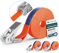 Correas de sujeción robustas 800kg con carraca [Set de 4] - TÜV/GS Certificado & DIN - Uso versátil - Ancho de 25mm - Ideal para aplicaciones profesionales [4M]