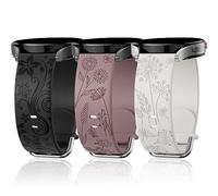 Correas grabadas de flores compatibles con Samsung Galaxy Watch 6/5/4 de 40 mm, 44 mm, 5 Pro de 45 mm, Watch 6/4 Classic de 43 mm, 47 mm, 42 mm, 46 mm, Active 2 de 44 mm, 40 mm, paquete de 3 correas