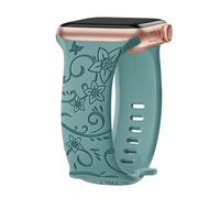 Correas grabadas florales para Apple Watch para mujer de 40 mm, 41 mm, 42 mm, 38 mm, 44 mm, 45 mm, 46 mm, 49 mm, correa de silicona suave deportiva en relieve floral para iWatch Series 11 10 9 8 7 6 5
