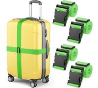 Correas para Equipaje - Verde neón, 2 m de Largo, 5 cm de Ancho, Paquete de 4 - Cinturón de Nailon Ajustable para Maletas y Bolsos de Viaje - de Mifflin